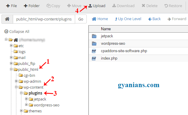 upload plugins using cpanel