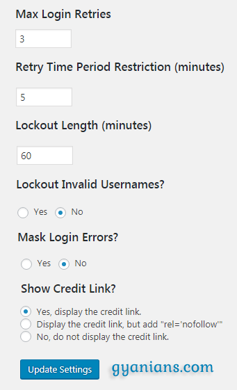 Login LockDown Plugins settings