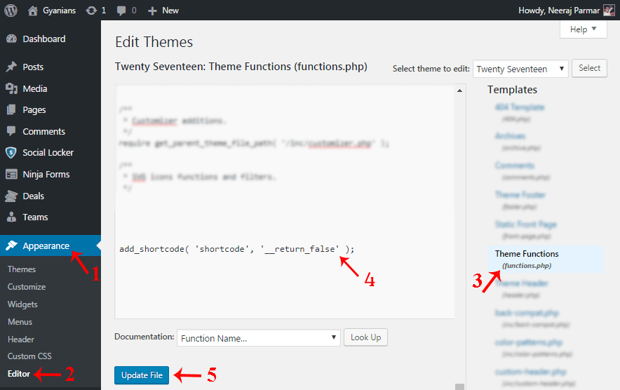 hide shortcodes in functions file