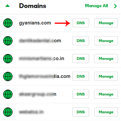 Open Domain DNS settings