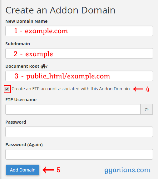 create an addon domain