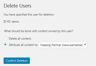 delete wordpress user step 2