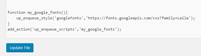 add google fonts code in functions file