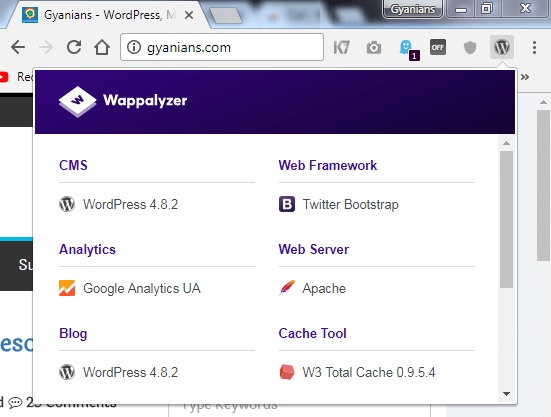 wappalyzer tool result