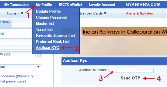 enter aadhaar card number irctc