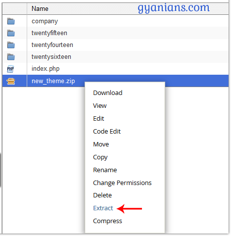 extract upload theme in cpanel