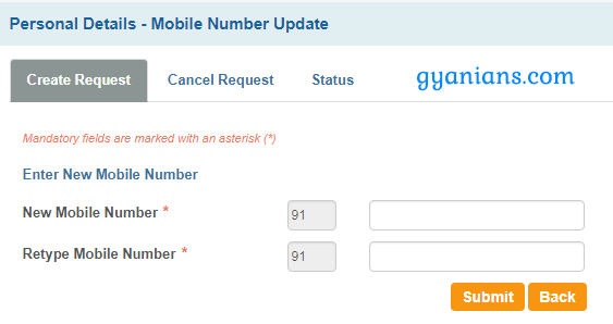 enter new number for update registered mobile number in sbi online