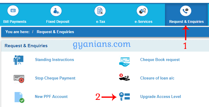 upgrade access level in sbi online