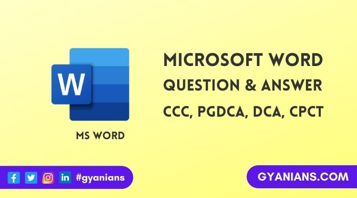 MS Word Questions and Answers in Hindi, MS Word MCQs In Hindi